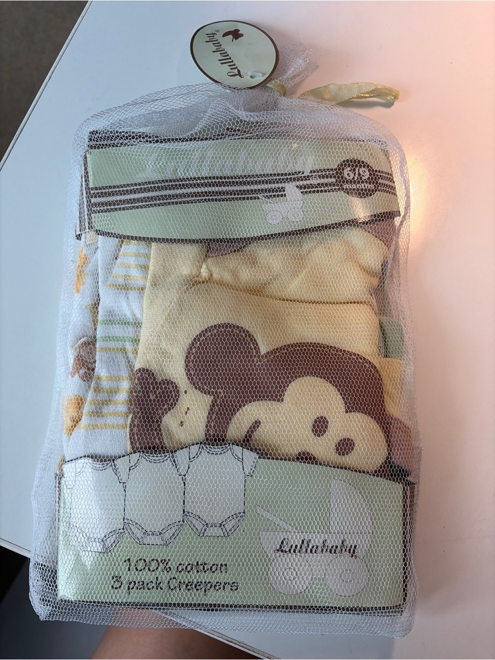 The Lullaby Club Yellow and Brown Monkey 3-Pack Baby Bodysuits